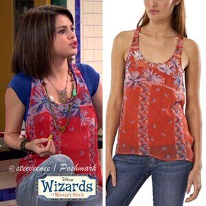 Joie Sabine Floral Silk Pocket Tank in Saffron ASO Alex Russo